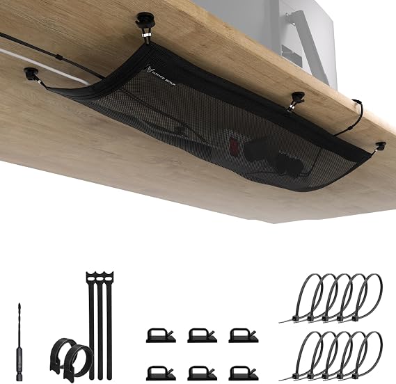 Flexible under desk cable management tray - Under desk cable tidy - Desk wire organiser - Cable management net - Under desk tray - Wire management for desk