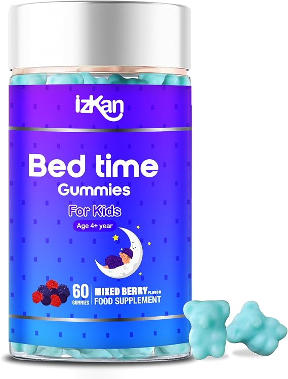 Bed Time Gummies for Kids with Magnesium Lemon Balm Chamomile Extract Glycine D Biotin B12 Chewable Sleep Supplement |Restful Sleep| |Calm Mood| Vegan 60 Gummies (Mixed Berry)