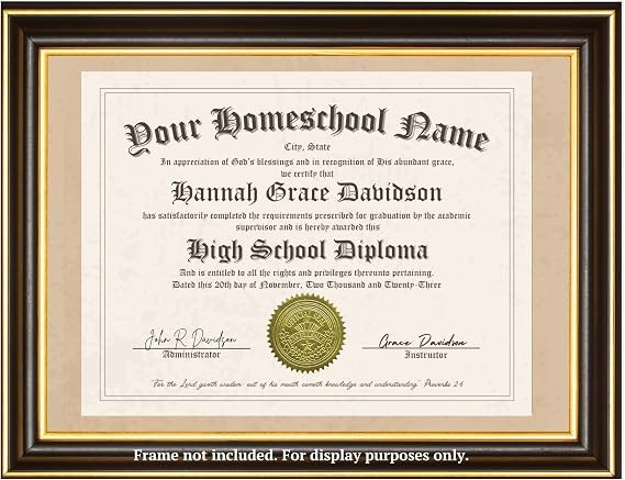 Faith-Based Custom High School Homeschool Diploma. 2 Signature Lines, Embossed Gold Foil Seal & Customizable Biblical Text. Free "You are Amazing - Remember that!" Graduation Card & Keychain.