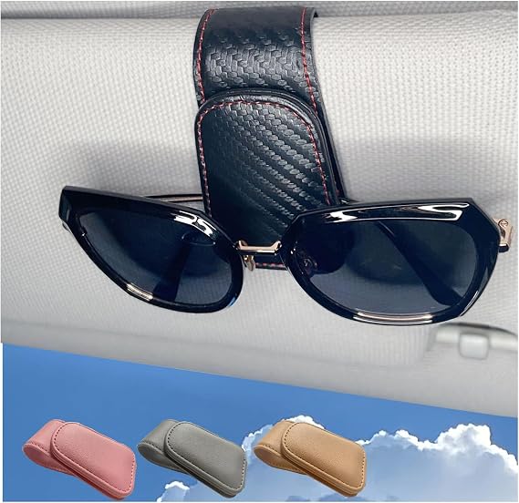 Leather Sunglass Clip for Car Visor, Magnetic Glasses Holder(Carbon Fiber)