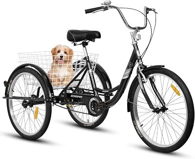 24 Adult Tricycles 7 Speed, Adult Trikes 3 Wheel Bikes, Three-Wheeled Bicycles Cruise Trike with Shopping Basket for Seniors, Women and Men