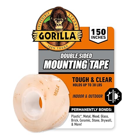 Gorilla Tough & Clear Double Sided Mounting Tape, Clear Tape, 1" x 150" (Pack of 12) - Weatherproof for Indoor or Outdoor