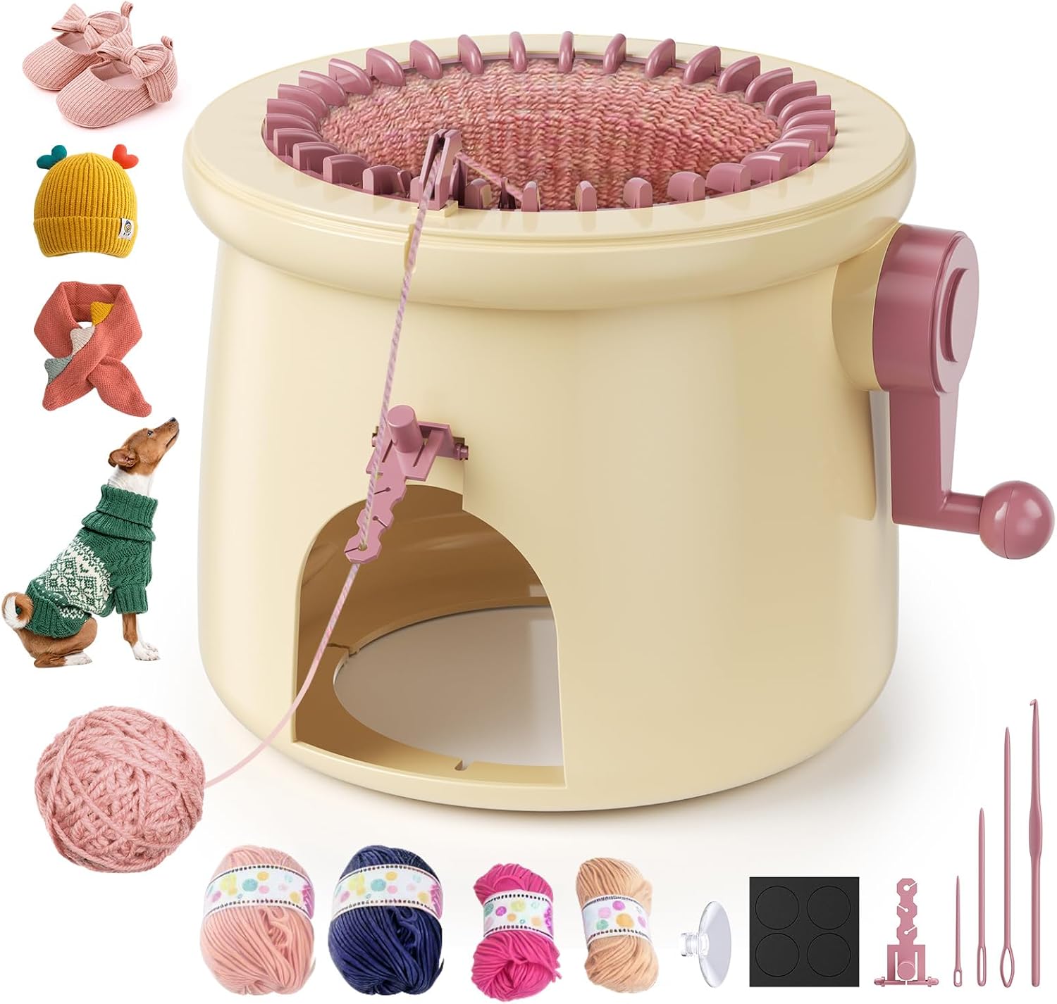 Errum Knitting Machine 32 Needles, Adorable Mashroom-Shaped Knitting Loom Machine for Adult & Kids, Smart Weaving Loom Round Knitting Machines Great for Begninner