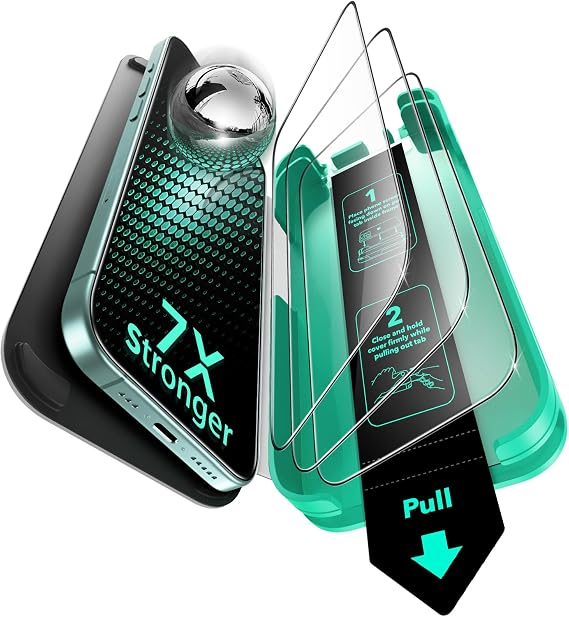 ESR For iPhone 16/15 for Tempered Glass Armorite Screen Protector Tempered Glass Pack of 3 Bubble and Dust Free Tempered Glass Military Grade Protection Durable with Practical Mounting Tool