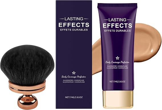 Beauty Body Coverage Perfector, All over Complexion Perfector with Brush, Waterproof Tattoo Cover Up Makeup, Long-Lasting Natural Gloss Body Concealer (Natural-with brush, 74g)