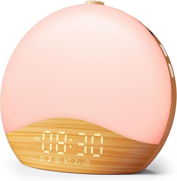 ecozy Wood Grain Sunrise Alarm Clock, White Noise Sound Machine