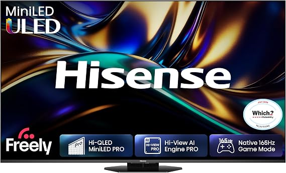 Hisense 55" 55U8QTUK MiniLED QLED 165Hz Smart AI TV - Hi-View AI Engine PRO, 165Hz Game Mode Ultra, 4.1.2 Channel, Dolby Atmos, Quantum Dot Colour, Anti-Reflection PRO with Freely, YouTube, Netflix