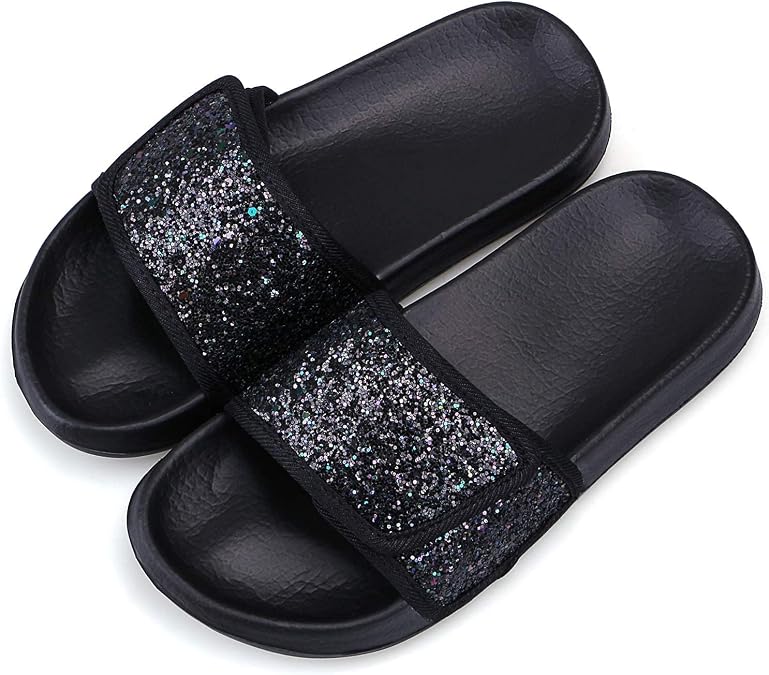 Girls Glitter Sliders Fashion Summer Slippers Non-Slip Slide Sandals Lightweight Beach Pool Shoes for Indoor Outdoor