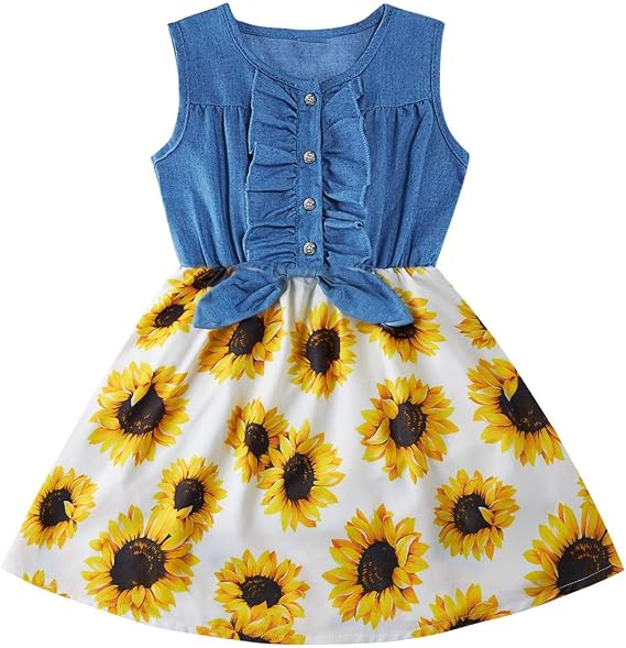 Enlifety 2-8T Toddler Girls Denim Dress Sleeveless Cowgirl Outfit