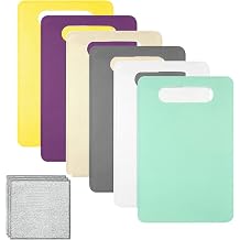 Plastic Chopping Board Set 6pcs, Flexible BPA-Free Coloured Cutting Boards with Hanging Hole, Non Slip Plastic Chopping Boards for Kitchens & Food Preparation
