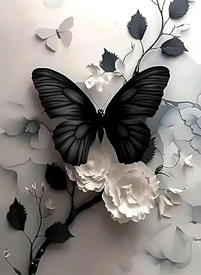 Mrnsiet Butterfly Cross Stitch Kits for Adults, Black Butterfly Stamped Cross Stitch Kits for Beginners, Needlepoint Cross-Stitch Patterns Embroidery Kits Arts and Crafts for Home Decor 1216Inch