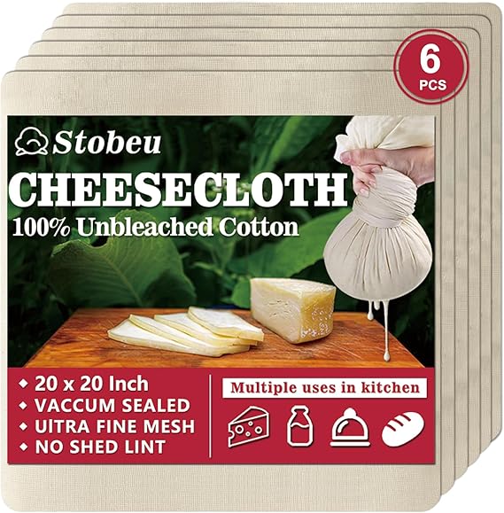 6Pcs Cheese Cloths for Straining, SGS Tested & AATCC Compliant, Pure Unbleached Cotton,Reusable Grade 100 Cheesecloth 20x20", Fabric Fine-Mesh Cheese Cloth for Juicing, Cooking, Cheese Making