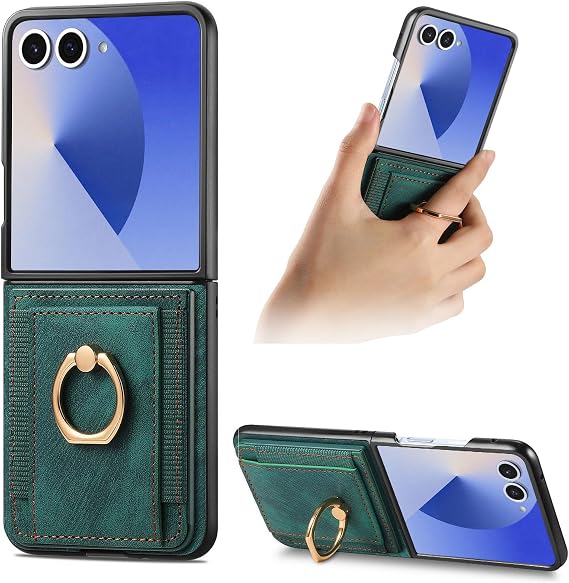 Samsung Galaxy Z Flip 7 ウォレットケース カードホルダー付き グリーン