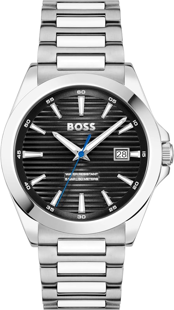 BOSS Three Hand Quartz Movement Watch for Men Strike Collection with Stainless Steel Bracelet