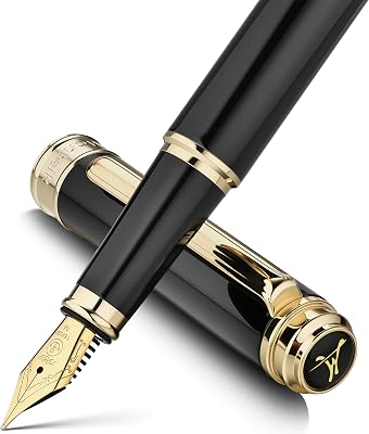 317 Fountain Pen,Stunning Luxury Piano Lacquer,18K Gilded NibMedium,Gorgeous 24K Gold Finish, Ink Converter,Trustworthy Gift for Men&Women-Elegant,Executive,Nice Pens for Writing, BK-M