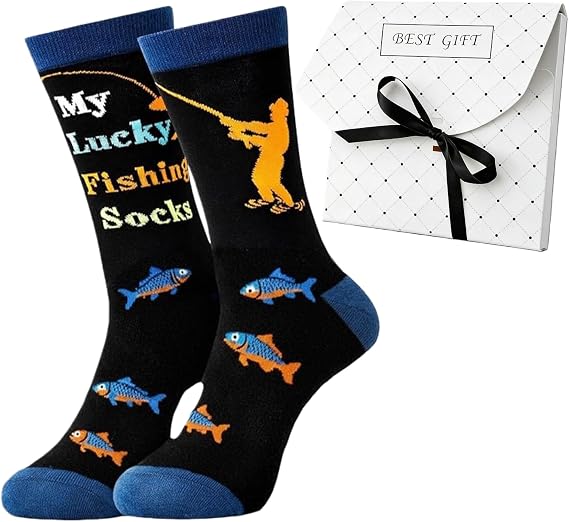 Ethlomoer Funny Socks for Men - Fishing Socks Gag Gifts for Men Who Have Everything, Ideal as Mens Christmas Gift, Fishing Gifts for Boys & Women,