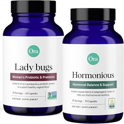 Ora Organic Prebiotics, Probiotics & Hormone Balance Bundle: Lactobacillus for Vaginal Health & Candida Support - 60 Vegan Probiotic Capsules  Formulated with Ashwagandha, Burdock Root, Cordyceps & A