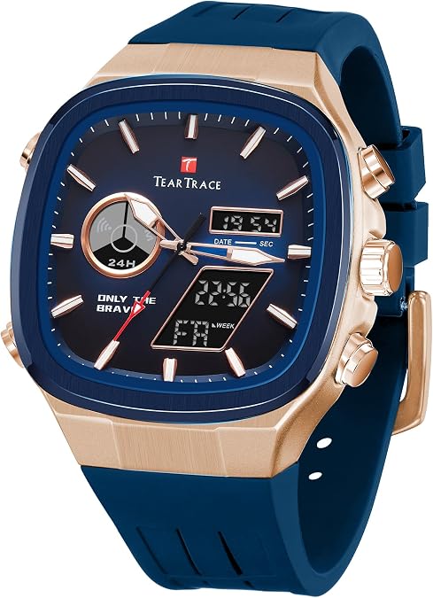 TEARTRACE Mens Watches Analog Digital Quartz Waterproof Sport Watches for Men Chronograph Alarm Multifunctional Wrist Watch with Silicone Strap
