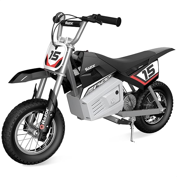 Razor MX400 Dirt Rocket Electric Bike for Kids Ages 8+, 140 lb Max Weight, Black 24V Battery, Up to 14 Mph, 30-Min Ride Time on High Speed, Twist-Grip Throttle, Spoked Wheels w/ 12 Pneumatic Tires