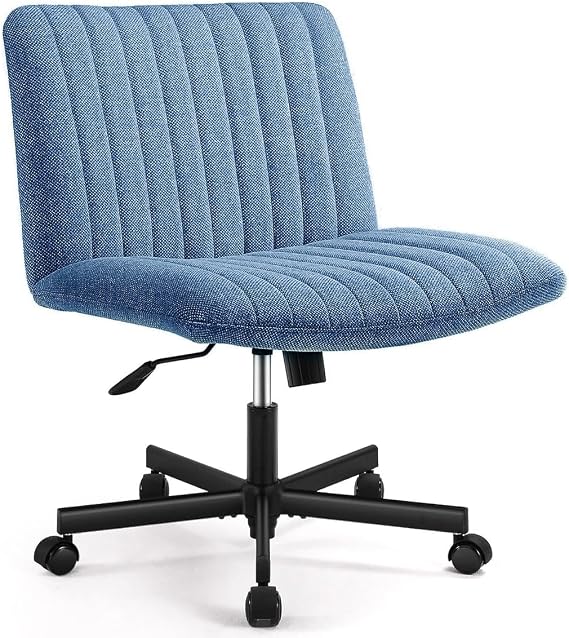 Criss Cross Chair with Wheels, Plus Size Crisscross Chair, Armless Desk Chair Height Adjustable 360 Rotation for Home, Office, Make Up, Bed Room -Blue