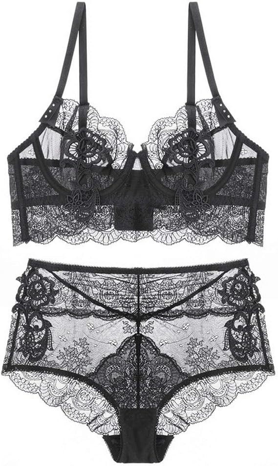 Women Lace Embroidery Push Up Bras and High Waist Briefs Set Everyday Bras
