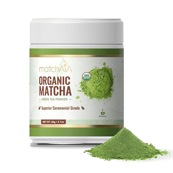 MatchAiA Organic Matcha Powder, Superior Ceremonial Grade, 60g/2.1oz Tin | 100% pure green tea matcha, first spring harvest, certified organic, sugar free, gluten free, vegan, tea ceremonies & lattes