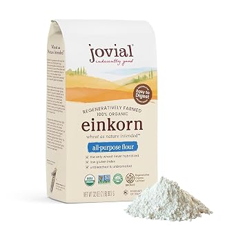 Jovial Organic Einkorn Unbleached All Purpose, Bread Baking Flour for Sourdough, High Protein, Non-GMO,Natural Pizza & Pasta, European Italian, Glyphosate Free - 32 Oz