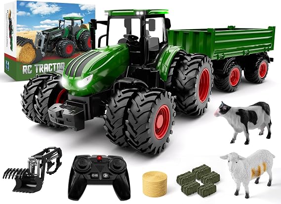 RC Tractor Toys for Boys, Metal Hood, 1:24 Scale Realistic Farm Vehicle