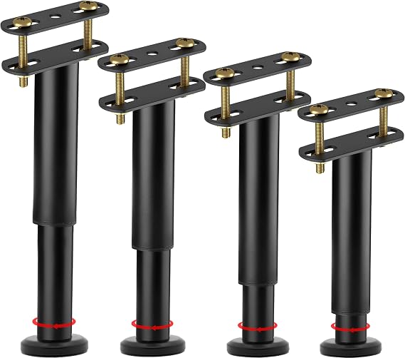 Bed Support Leg, 4-Pack Adjustable Metal Bed Legs, 18-30 cm, Large Bases