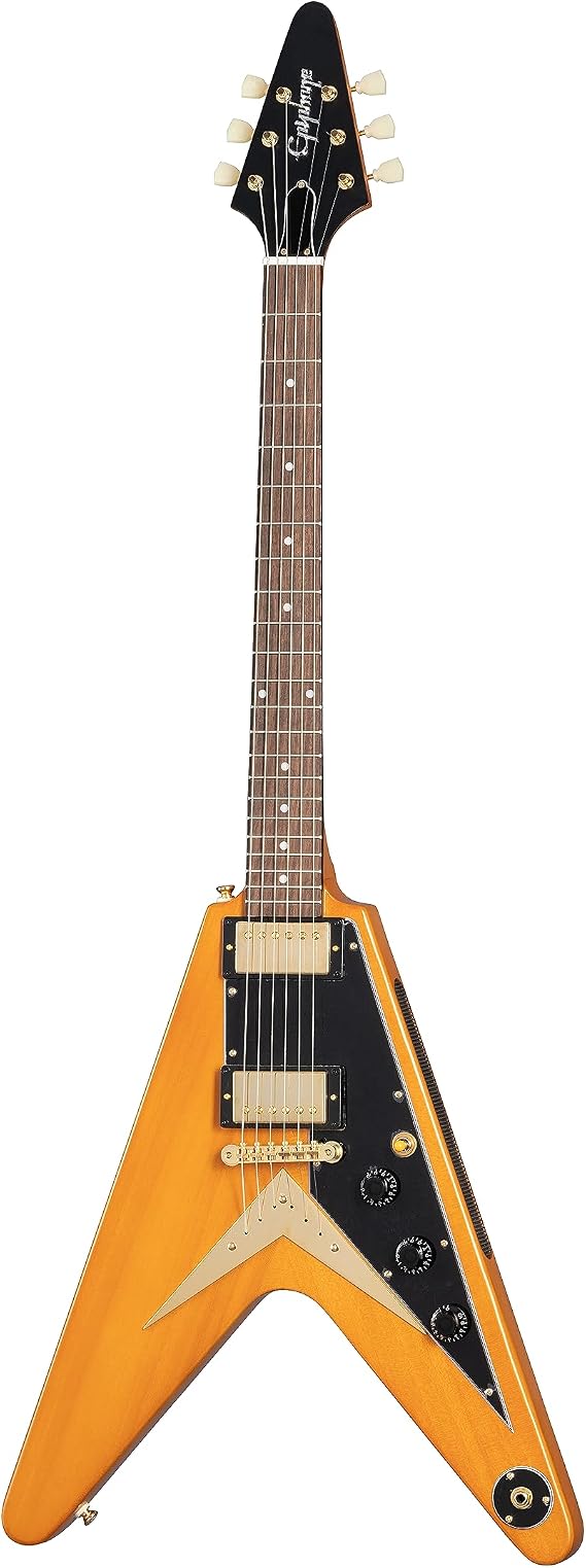 Epiphone Inpsired by Gibson Custom 1958 Flying V, Aged Natural with Black Pickguard and Hard Case