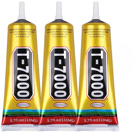 T7000 Glue Black for Cell Phone Repair, Waterproof 3Pcs 110ML(3.7oz) T-7000 Adhesive with Precision Tip Electronics Components LCD TV Display Screen Soft Elastic Frame Case Back Cover Silicone Sealant