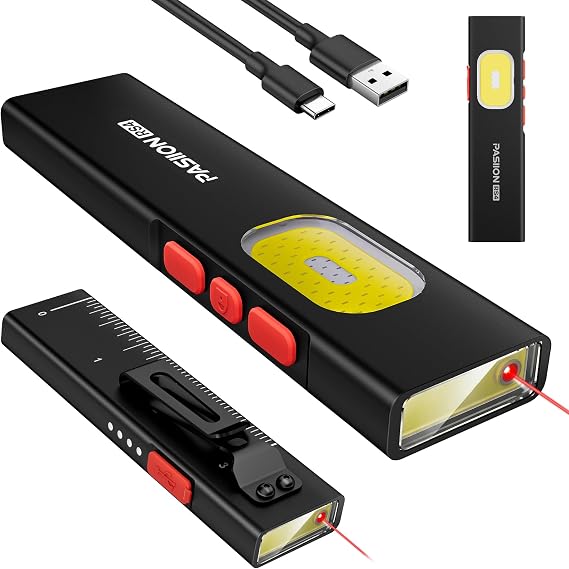 Flat EDC Flashlight, Rechargeable Pocket LED Light with Lock Function, USB-C, Magnetic Base & Dual Clip, Compact Multi-Functional Design for Everyday Carry