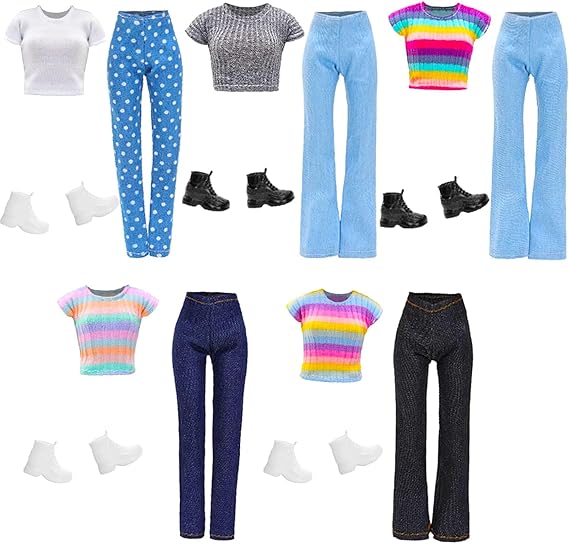 15 Pcs 11.5 Inch Girl Doll Clothes & Accessories T-Shirt Denim Set