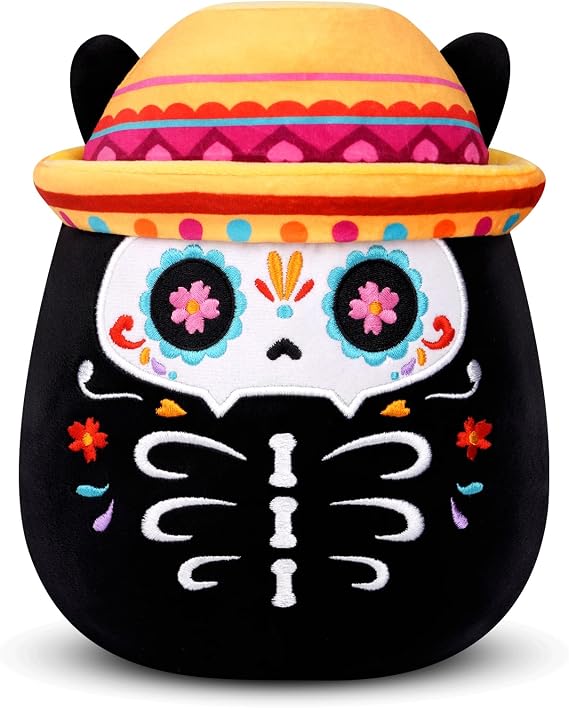 Black Cat Plush - 8inch Day of the Dead Decor Skeleton Cat Halloween Plush