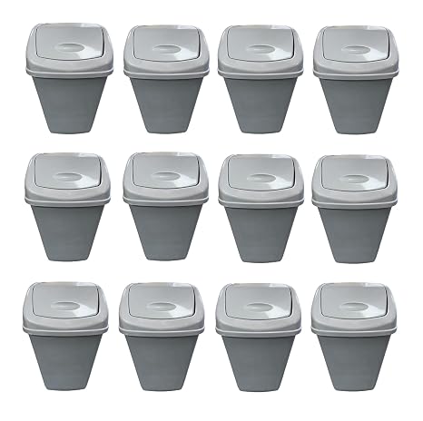 Chabrias Ltd Grey Swing Bin 50 Litre, 12 Pack Waste Rubbish Recycling Bin - Flip Top Dustbin for Home, Kitchen, and Office