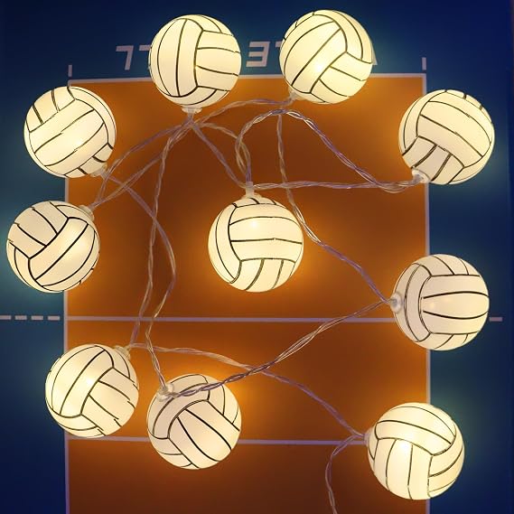 Yayfazy Volleyball Decorations String Lights, Timer Battery Operated 5.5ft 10LED Room Decor,Volleyball Ornaments for Christmas Tree, Bedroom, Sports Theme Party Favors, Christmas Gift