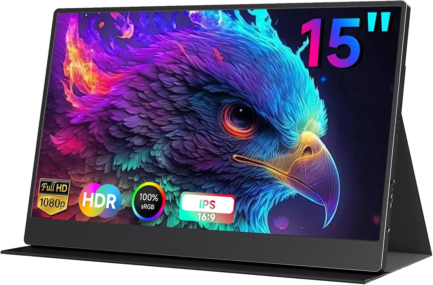 AYY Portable Monitor 15 Inch 1080P FHD - Ultra Slim IPS HDR 100% sRGB Display - USB-Cmini HDMI, Plug and Play GamingTravel Laptop Screen Extender for PCMacPhonePS5PS4 - Dual Speakers, VESA