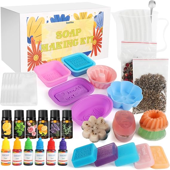 Dewiitine DIY Soap Making Kit, Soap Kit with Soap Mold Melt and Pour Soap Base Fragrances Dried Flowers Glitter Soap Colorant DIY Craft Kit for Adults Beginners