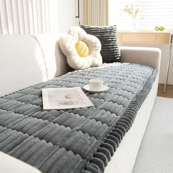 LINGKY Thick Sofa Covers Washable - Soft Corduroy Sofa Cover 2 3 4 Seater, Non-Slip Sofa Slipcovers, Sofa Cushion Covers Pet Couch Covers Furniture Protector for Living Room (Dark Grey, 70x180cm)