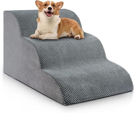 Chic Threads 3-Step Dog Stairs for Small Dogs, Dog Ramp for Bed 15.7" H