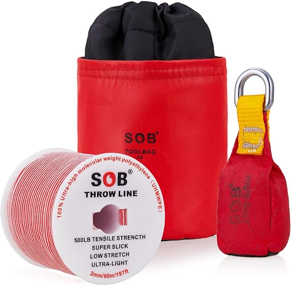 SOB Arborist Throw Line Kit with Slick Rope 197FT, Throw Weight, Reflective Storage Bag, Suit for Tree Cutting,Camping, Trimming, Hanging Swing (197FT Rope with 8.8Oz Throw Bag)