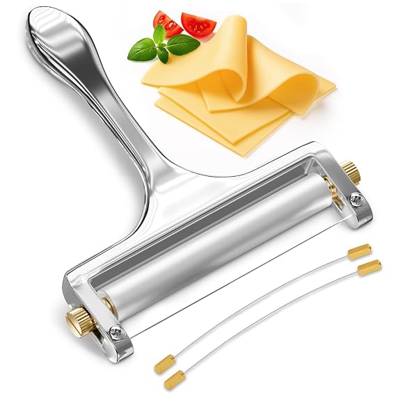 V TOWER Handheld Cheese Slicer Wire with 2 Extra Wires, Zinc Alloy Body | Wire Cheese Slicer Handheld, Stainless Steel Wires, Ergonomic Handle, Dishwasher Safe, for Mozzarella, Cheddar & Gruyere