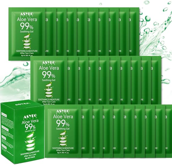 30 Pack Natural Aloe Vera Gel -99% Pure Moisturizing Aloe Vera, Soothing and Hydrating, Sunburn and Scar Repair, Portable Travel Size, After Sun Care for Face Body Hair