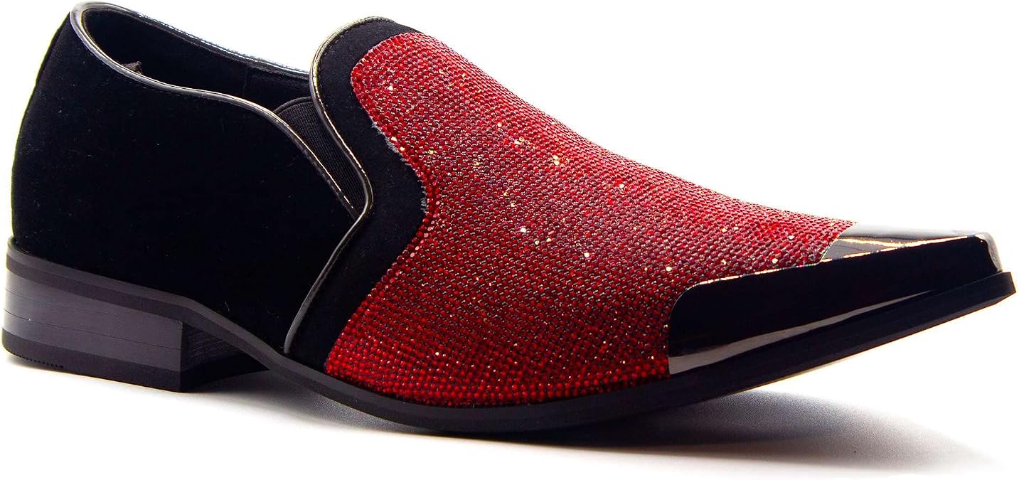 Men's Sparkle Bling Slip On Metal Tip Pointy Toe Formal Loafers Dress Shoes