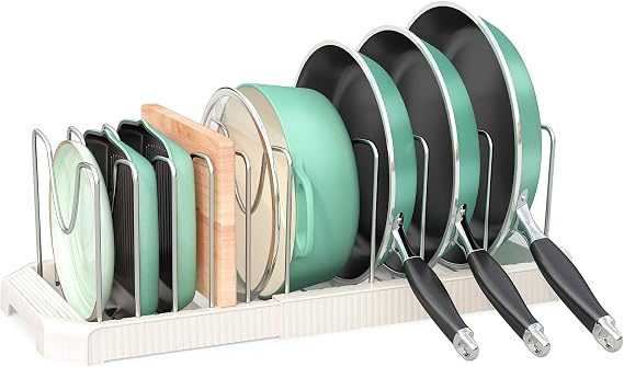 Expandable Pan Organizers Inside Cabinet with 10 Dividers White