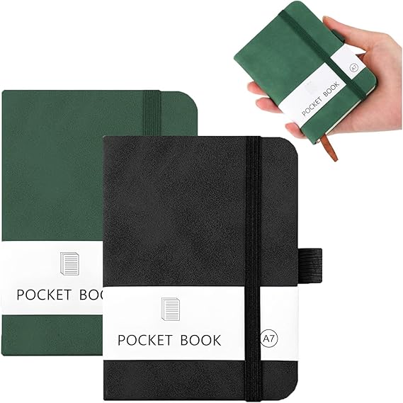 Small Notebook,2 PCS A7 Notebook Pocket Notebook Pocket Notebook with Elastic Band Classic Mini Notepads Journal Composition Notebooks Classic Notebook for Office School Writing Plan Memos