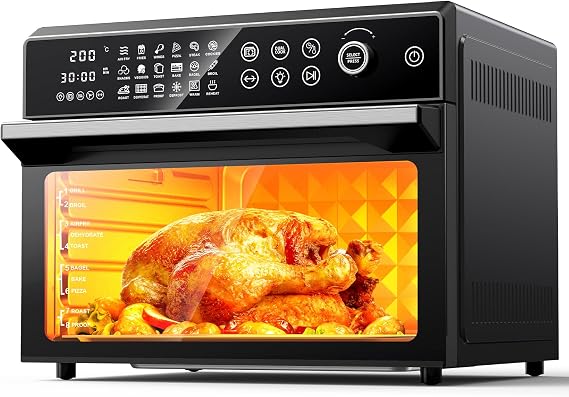 30L Air Fryer Oven with Rotisserie, 1800W, 18 in 1 Presets Dual-Cook Function L Air Fryer, 360°Hot Air Circulation Technology/Digital Knob/LED Touch Panel/Timer & Temperature Control, 7 Accessories