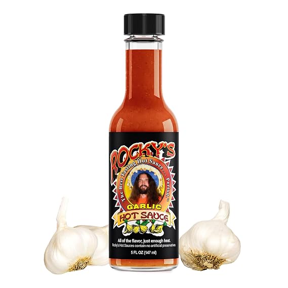 Rocky's Garlic Hot Sauce Gourmet Red Chili Garlic Sauce with Perfectly Balanced Heat Great Hot Sauce Gift and Wing Sauce - 5 oz