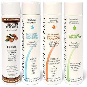 Complex Brazilian Keratin Blowout Straightening Smoothing Hair Treatment 4 Bottles 300ml Kit Includes Sulfate Free Shampoo Conditioner set by Keratin Research Queratina Keratina Brasilera Tratamiento