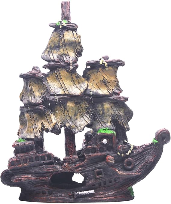 Saim Aquarium Shipwreck Decorations Fish Tank Ornaments, Fish Tank Lifelike Ship Decor, Resin Pirate Ship Decor, Sunken Ship Tabletop Ornaments Fish Shrimp Cave Hide